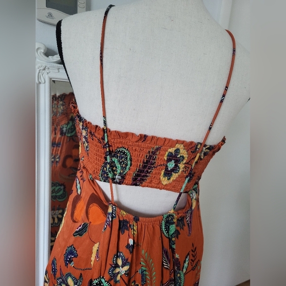 Anthropologie/Maeve Eve Orange and Blue Backless Halter Sundress - Picture 3 of 7